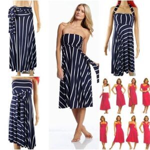 Elan convertible navy & white striped knit S maxi skirt